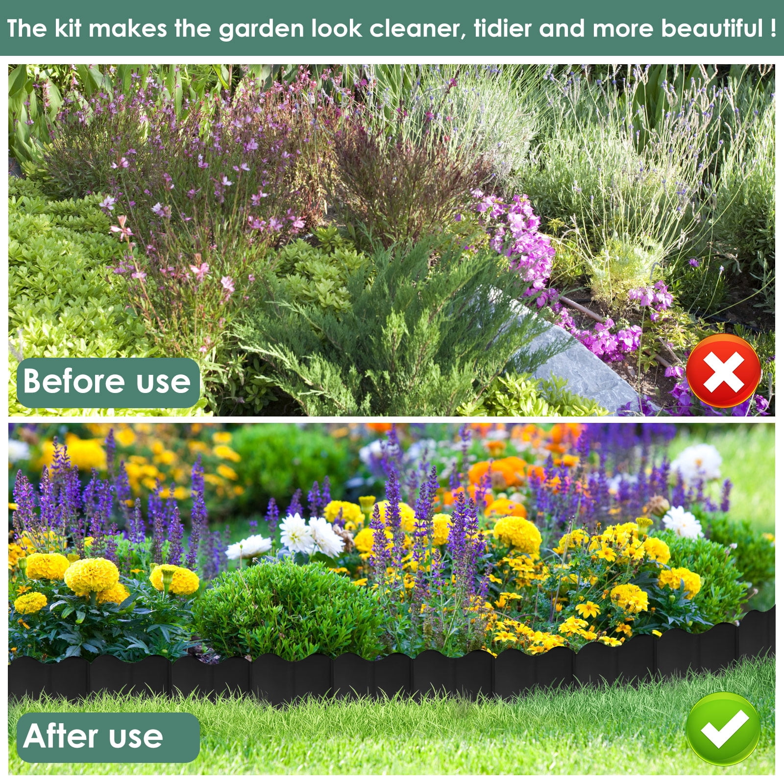 20PCS Lawn Gardens Fence Edgings Kit Easy to Install Versatile Edging Border No Dig Landscape Sturdy Gardens Landscape Edging Borders Stable Interlocking Landscaping Edging for Outdoor