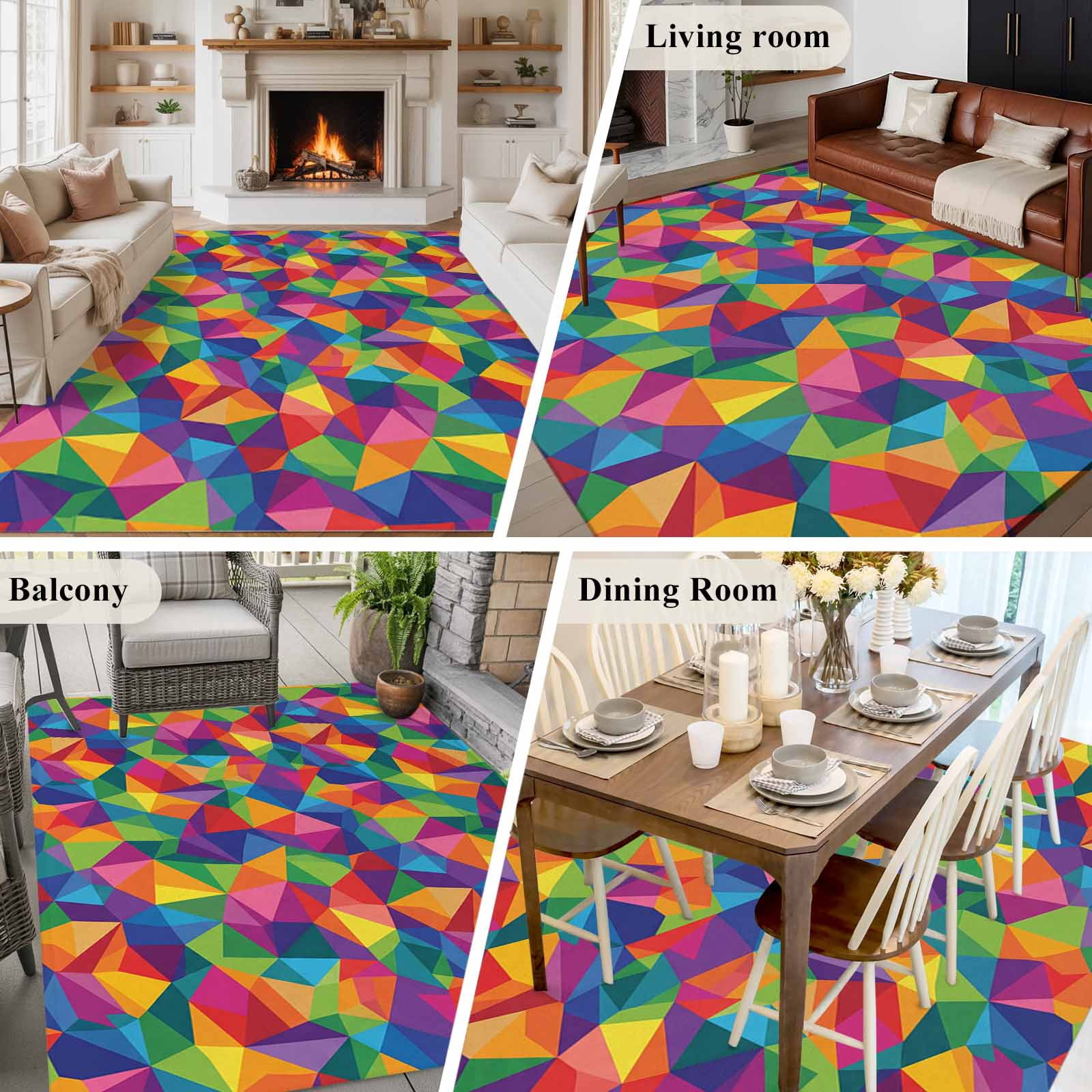 Large Area Rugs for Living Room Bedroom, Colorful Geometric 6'x9' Rug Washable Carpet Runner Indoor Outdoor, Modern Multicolor Abstract Motifs Non Slip Floor Mats Rug for Kitchen, Playroom