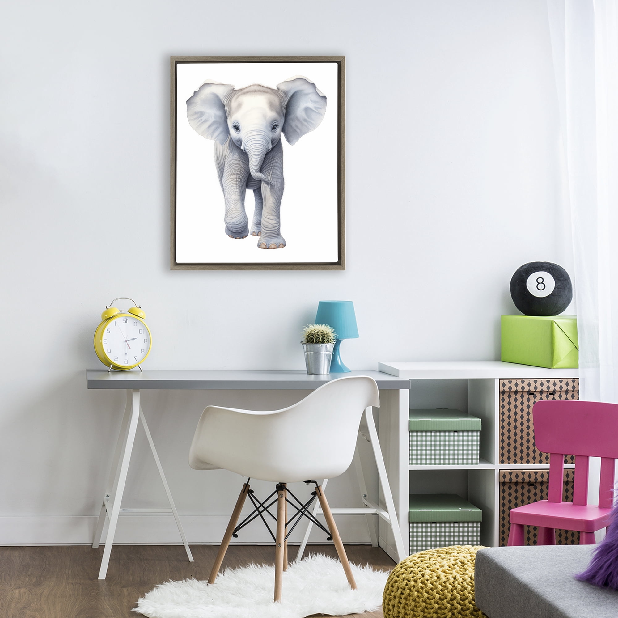 Stupell Industries Big Budding Pachyderm Brown Framed Floater Canvas Wall Art, design by Ray Powers