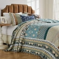 thumbnail image 5 of Greenland Home Fashions Thalia Reversible Cotton Quilted Bedspread Set, Velvet Embellished. Jumbo Size 3-Piece Queen, Blue, 5 of 8