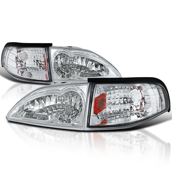 Spec-D Tuning Euro Clear Diamond Headlights   Corner Lights Lamps Comopatible with 1994-1998 Ford Mustang Left   Right Pair