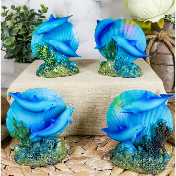 Ebros Nautical Ocean Marine Reef Swimming Dolphins Fish W/ Clams Mini Figurines