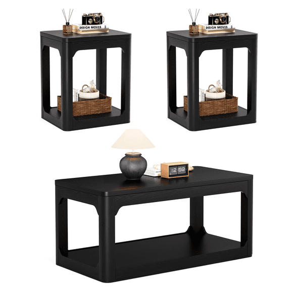 3 Piece Living Room Coffee Table Set, Coffee Table And Side Table Set, Featuring Ample Storage Space And Smooth, Rounded Edges. Ideal For Living Rooms, Bedrooms, Offices