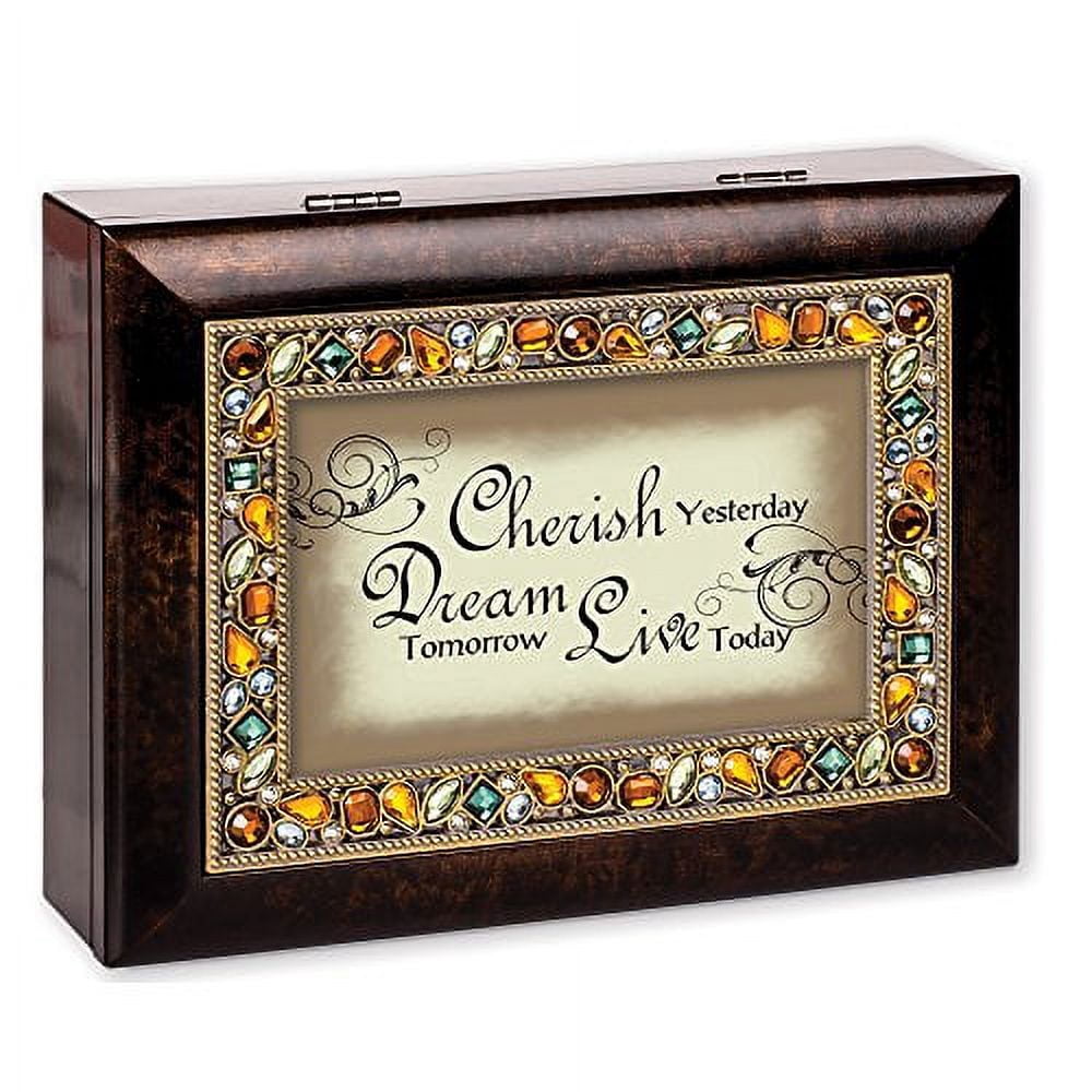 Cherish Yesterday Dream Tomorrow Amber Earth Tone Jewelry Music Box Plays Wonderful World