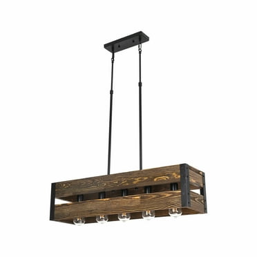 Miumaeov 5-Light Farmhouse Chandelier for Kitchen Island Dining Room Wood Hanging Pendant Lighting 5xE26