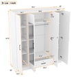 thumbnail image 5 of Euroco 4-Door Wood Armoire, Wardrobe with Mirror and Drawer, White, 5 of 10