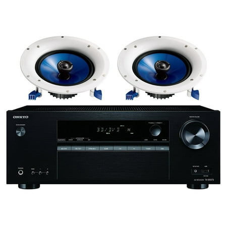 Onkyo 5.2 Channel Full 4K Bluetooth AV Home Theater Receiver   Yamaha Natural High-Performance Moisture Resistant 2-Way 110 watts Surround Sound in-ceiling Speaker System (Pair)