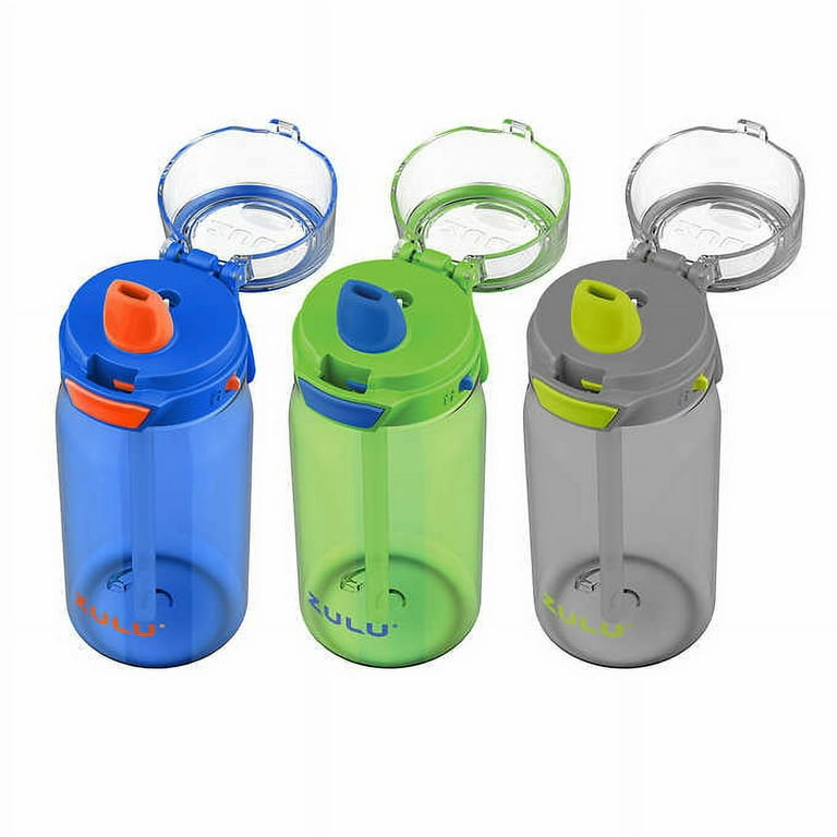 Zulu ZULU Kids Flex 16oz Tritan Plastic Water Bottle with Silicone Spout,  Leak-Proof Locking Flip Lid and Soft Touch Carry Loop for S
