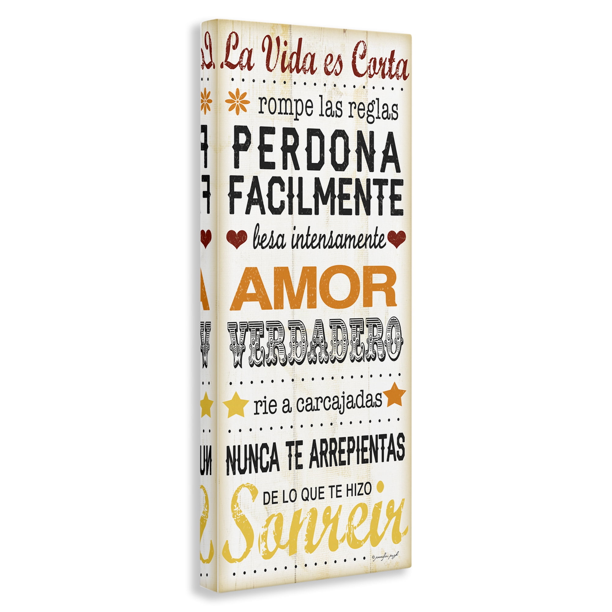 Stupell Industries La Vida es Corta Inspirational Quotes & Sayings Painting Wrapped Canvas Art Print Wall Art, 20 x 48