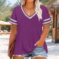 thumbnail image 4 of Jalioing Fashion Plus Size Shirts for Women Sparkly Short Sleeve V Neck Tee Shirt Summer Casual Loose Color Block Tops, 4 of 6