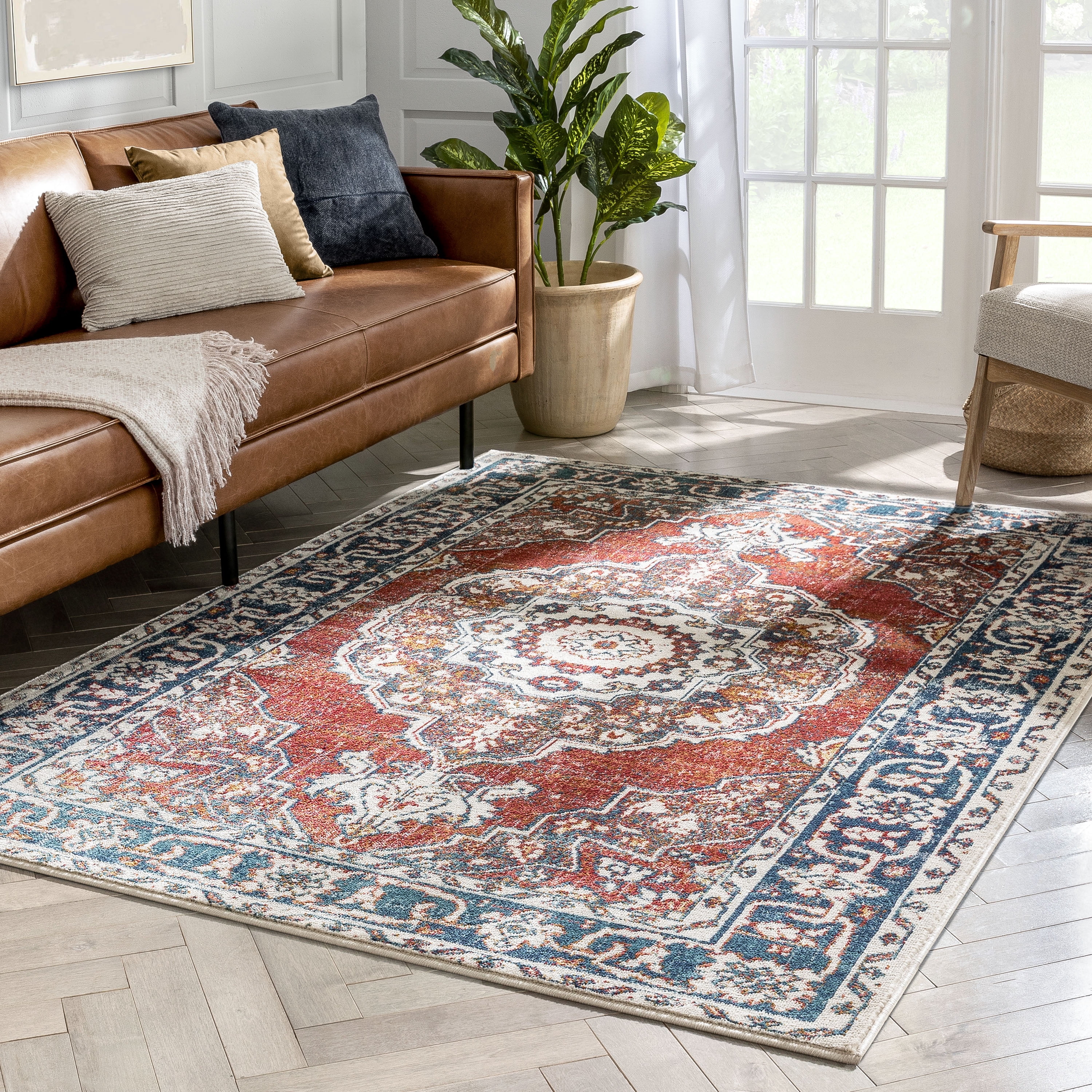 Well Woven Tulsa Arco Medallion Oriental Red Blue 2'3" x 7'3" Runner Area Rug