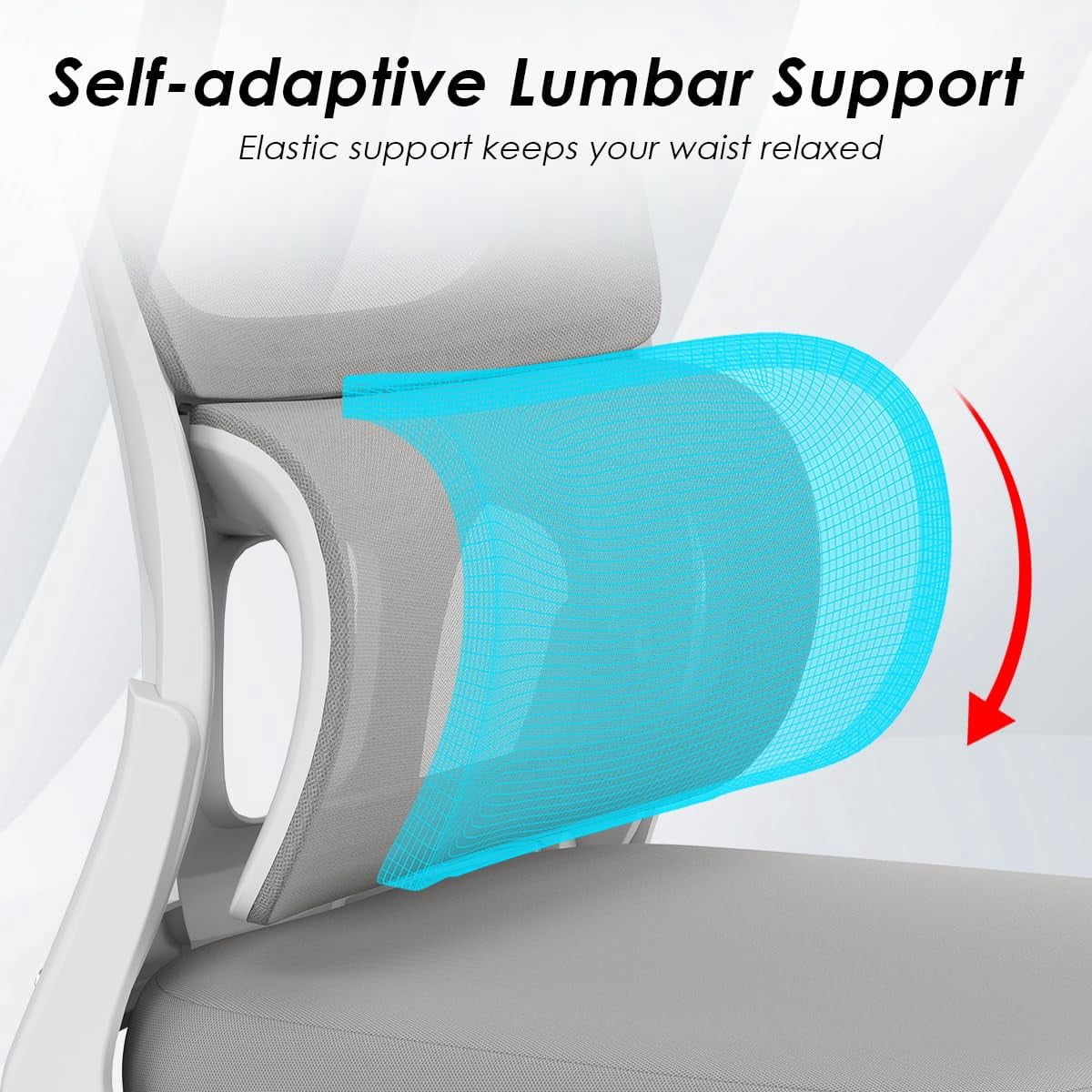STARY Ergonomic Mesh Office Chair, Computer Chair with Lumbar Support and Flip-up Armrests, Comfy Desk Chair with PU Wheels for Home Office, White & Gray