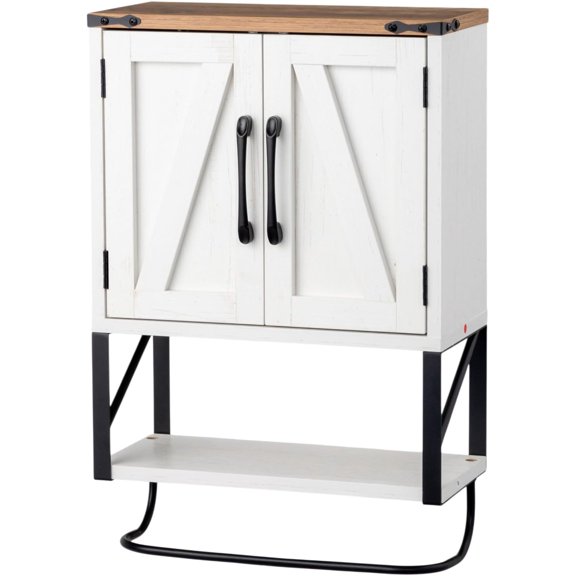 Wall Cabinet Farmhouse with Tower Bar Small Bathroom Medicine Cabinet Over Toilet Storage Organizer with Tower Bar Wall Mounted for Bathroom Kitchen Rustic White & Brown