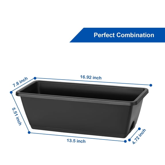 6-Pack Black & White Railing Planter Boxes Plastic Pots with Hooks Tray