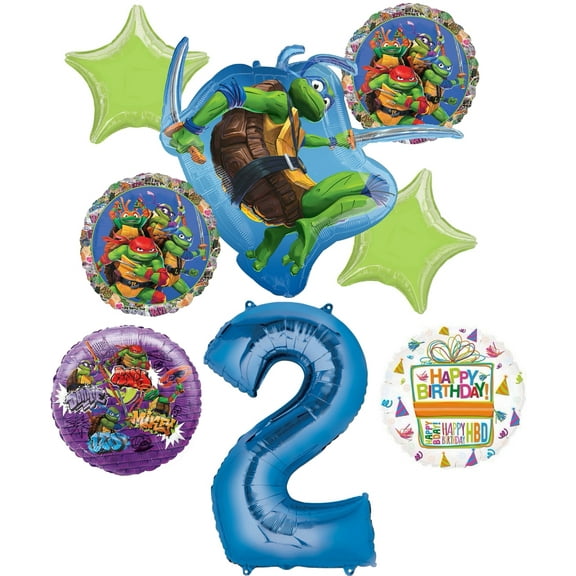 Teenage Mutant Ninja Turtles 2nd Birthday Party Supplies and TMNT Balloon Bouquet Decorations