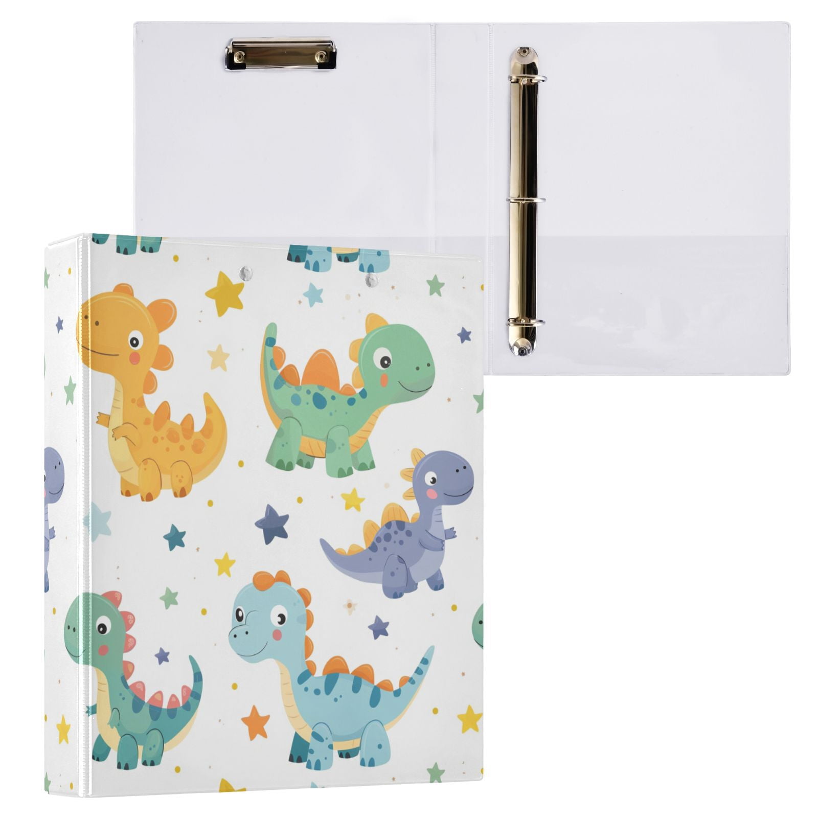 ALAZA Dinosaur Dino Cartoon Stars 3 Ring Binder 1.5 Inch Three Ring Office Binders w/ clipboard & 3 pockets, Hold 200 Sheets, 1 pc