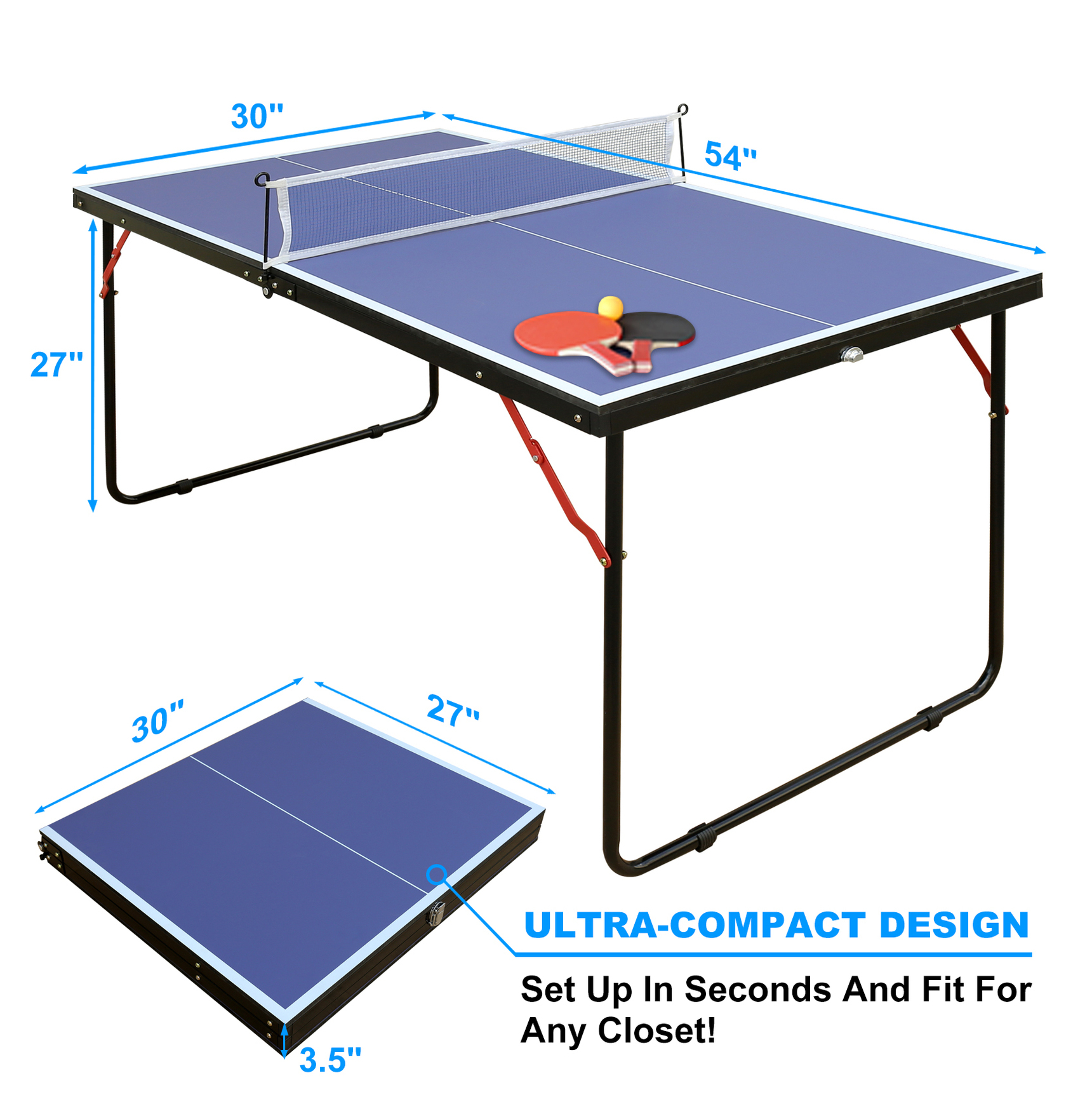 4.5ft Table Tennis Table Foldable & Portable Ping Pong Table Set with Net and 2 Ping Pong Paddles for Indoor Outdoor Game
