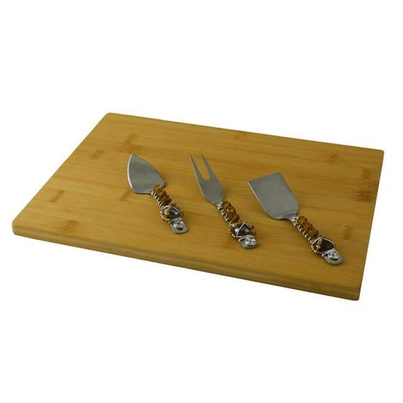 Three Star SX3120 13.25 x 9.5 in. Amber Stones Cheese Board With Utensil Set - 3 Piece