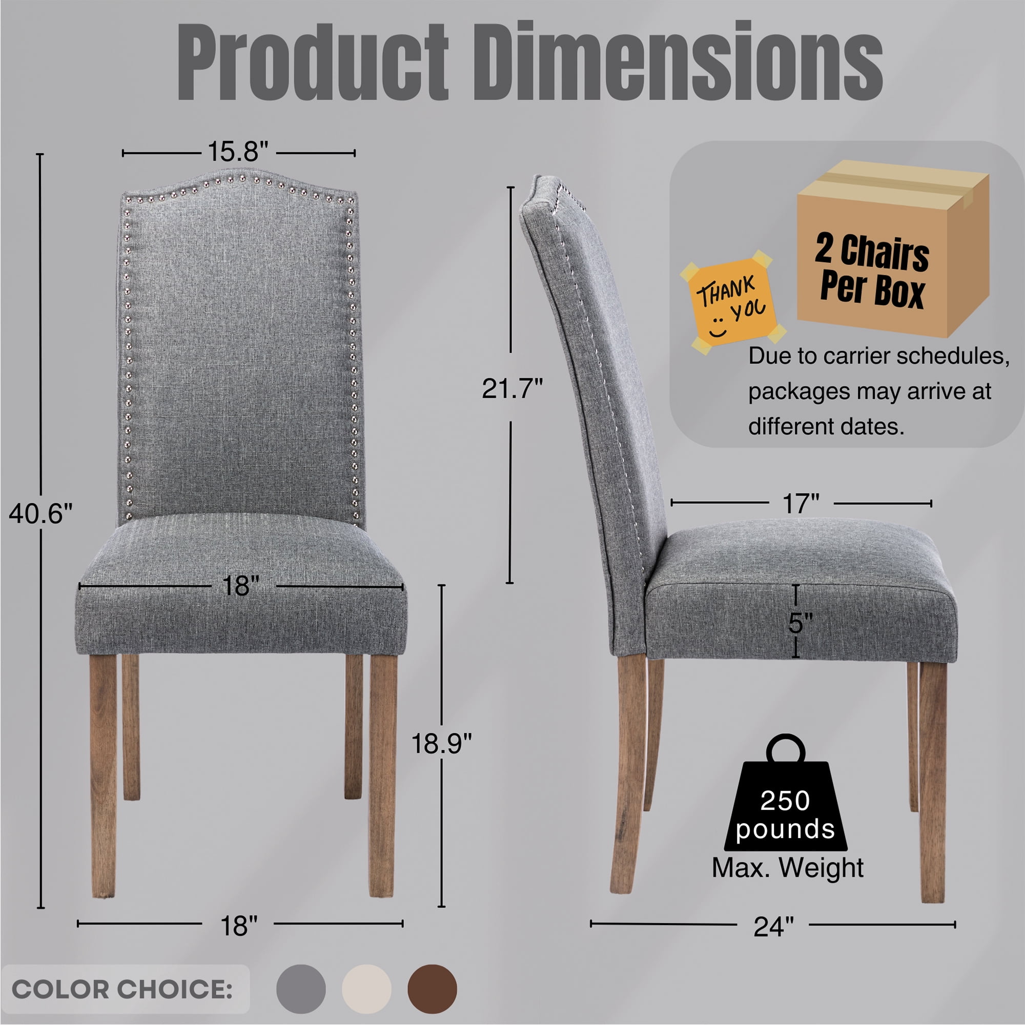Snugway Dining Chair Grey Upholstered Parson Chair with Nailhead Trim, Set of 6