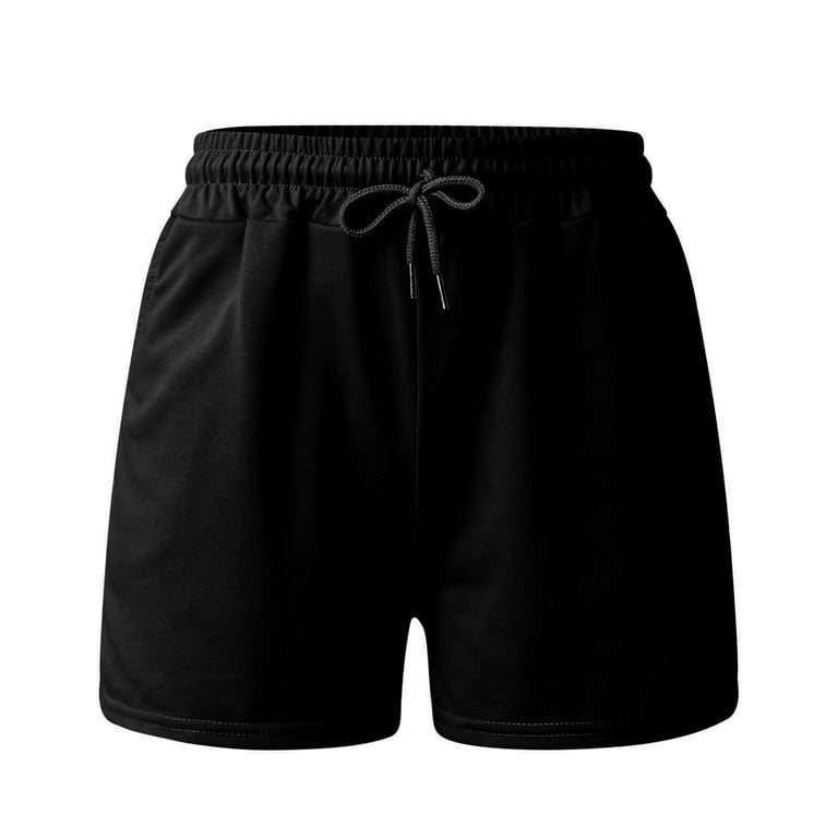 MRULIC shorts for women Women Casual Summer Workout Yoga Athletic Sports  Hiking Drawstring Shorts With Pockets Black + S 