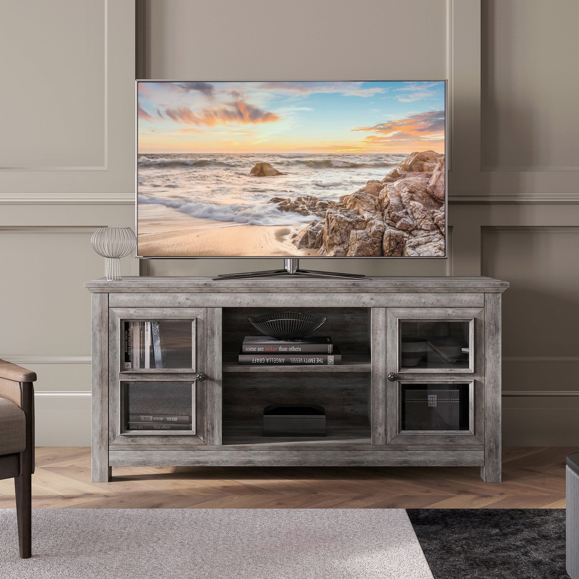 BELLEZE TV Stand Media Entertainment Center Console Kenton (Gray Wash