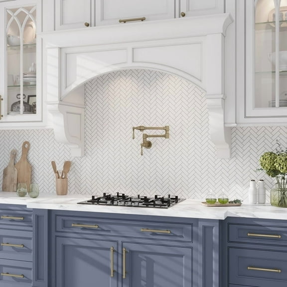 Nubes 12 x 13 in. Honed Snow White Marble Mosaic Herringbone Wall and Floor Tile (5.29 sq ft/case) - 5 Pack