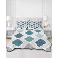 thumbnail image 2 of Full Size Quilt Bedding Set, Bohemia Reversible Summer Quilt 3 Pieces, Vintage Moroccan Geometric Pattern Blue Green Gray Lightweight Bedspreads Coverlets with 2 Pillow Shams for All Seasons, 2 of 5