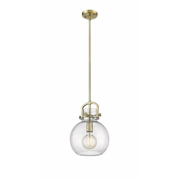 Innovations Lighting Newton Sphere - 1 Light 10" Stem Hung Pendant Brushed Brass/Seedy
