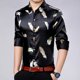 thumbnail image 4 of Camisa tipo cárdigan de manga larga con estampado de plumas de imitación mercerizado para hombre Pompotops  oipoqjl26184, 4 of 4