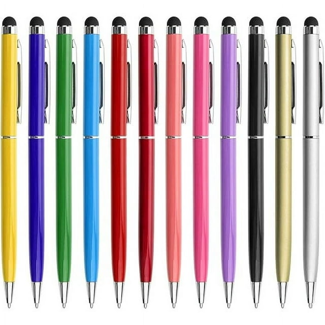 wonima02 12 Pack Stylus Pens for Touch Screens Stylus Pen for ipad Compatible with iPad iPhone Tablets Samsung Kindle and Black Ink Ballpoint Pens-2 in 1 Stylists Pens