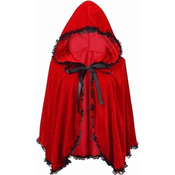Halloween red hooded cape for women, lace-trimmed cape, stage short style