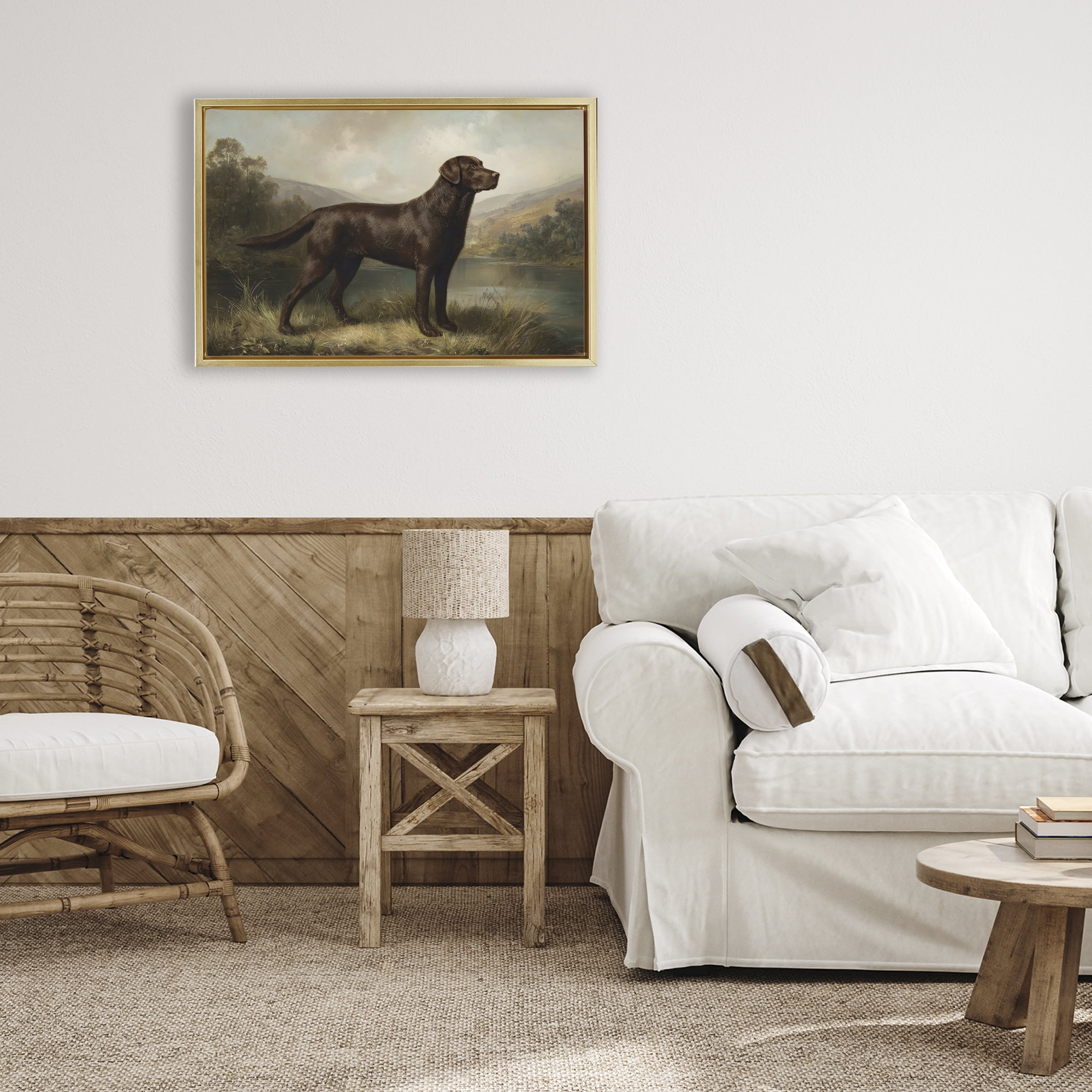 Stupell Industries On Alert Hunting Dog Gold Framed Floater Canvas Wall Art, design by Petal Prints Design