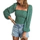 thumbnail image 2 of Top con estampado floral para mujer, blusa informal fruncida de manga larga abombada, Top con cintura fruncida y busto fruncido para mujer, 2 of 5