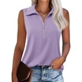 thumbnail image 2 of Summer Sleeveless Half Sleeve Solid Knit Tops Lapel Tank Vest, 2 of 6