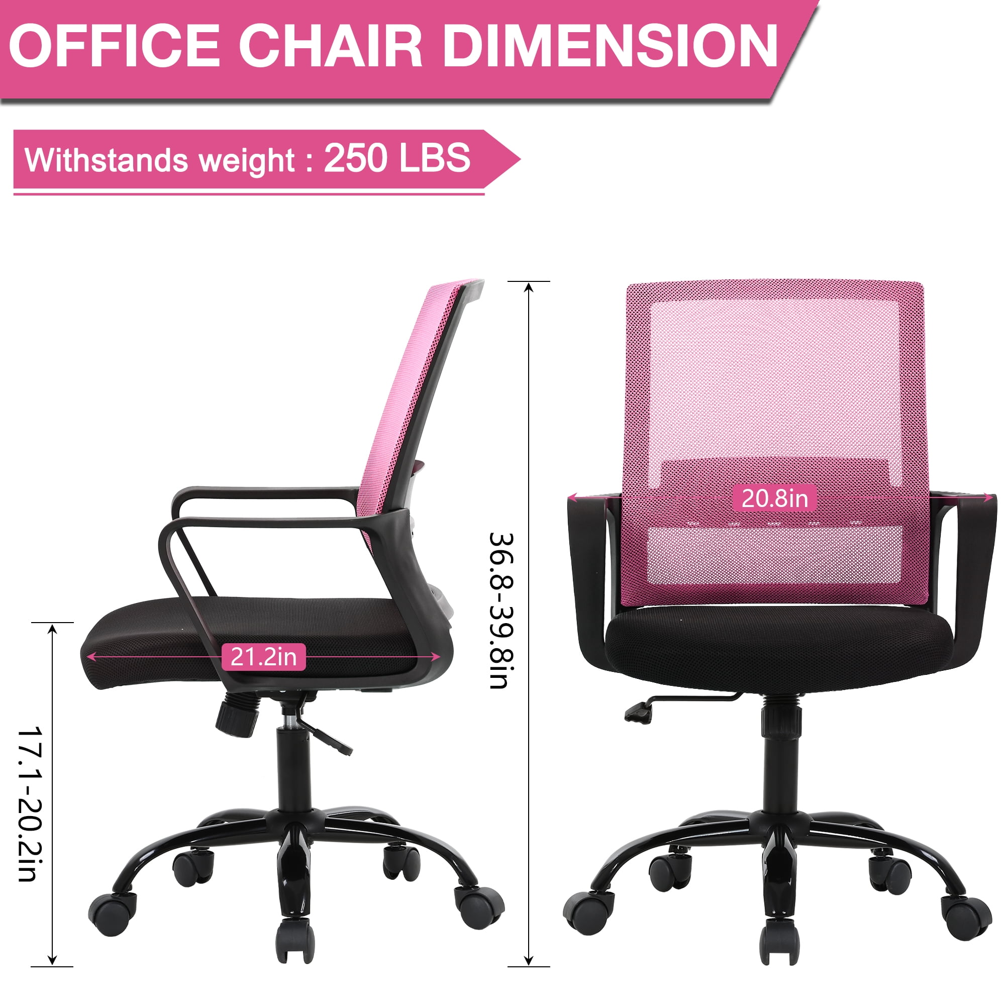 BestOffice Ergonomic Office Chair, Lumbar Support, Swivel Rolling for Women(Pink)
