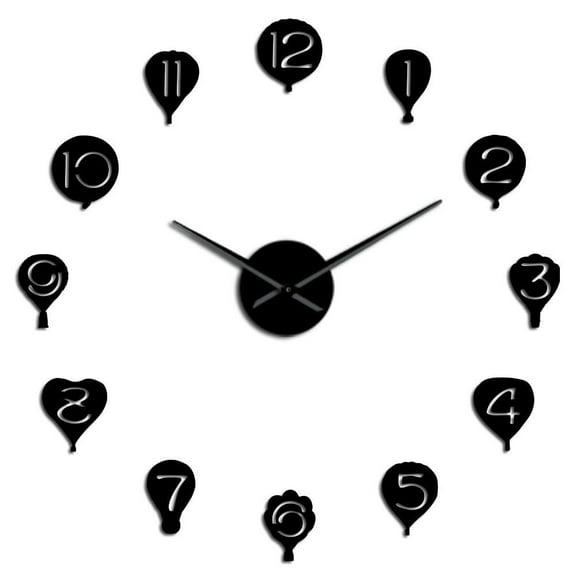 Hot Air Balloon With Arabic Numerals Wall Art Stickers DIY Giant Wall Clock Nursery Home Decor Frameless Quiet Sweep Wall Watch(Black,27inch)
