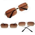 Gold Frame Rimless Sunglasses 90s Frameless Brown Tinted Lens Rectangle