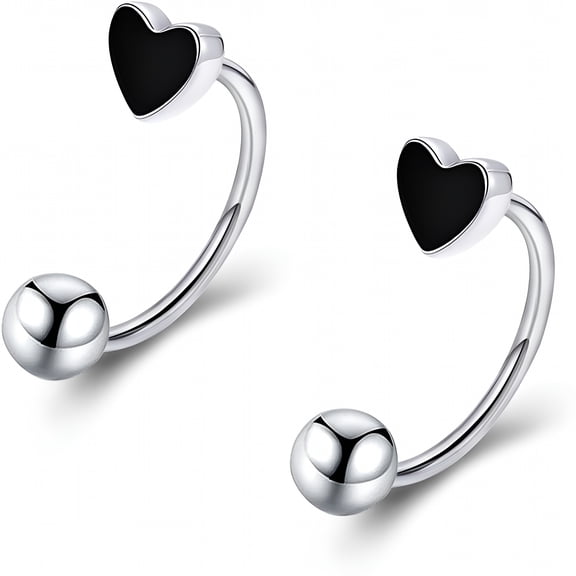 DESIGNICE Cute Heart Snake Bite Jewelry, Lip Rings Snake Bites, Horseshoe Tragus Hoop Jewelry for Lip Piercing, Septum Daith Tragus Threaded Body Piercing Ring 8mm 10mm 12mm-2PCS Black 12mm