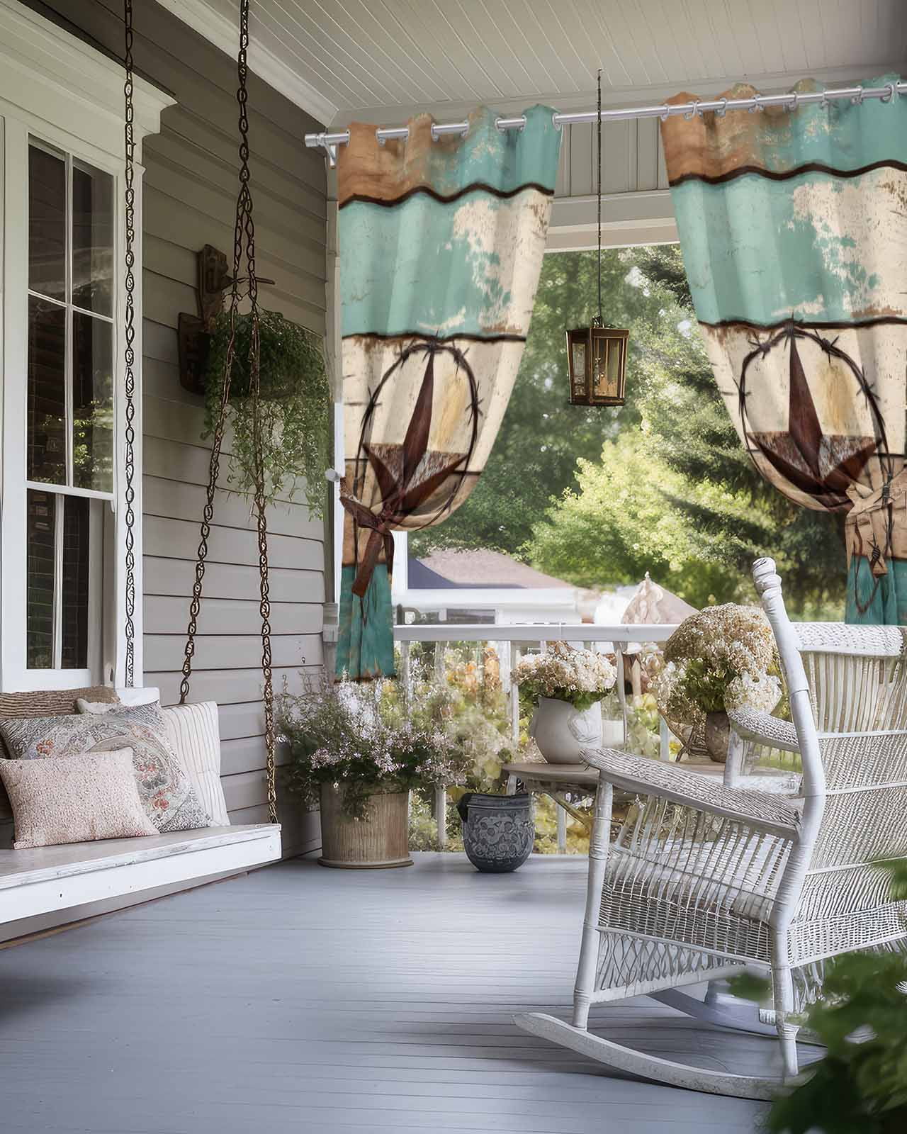 nqOlkjepod Outdoor Curtains for Patio Waterproof, Texas Star Outdoor Privacy Panels Grommet, Country Teal Brown Farmhouse Wooden Blackout Outside Curtains for Porch/Cabana/Pergola 54"x95", 2 Panels