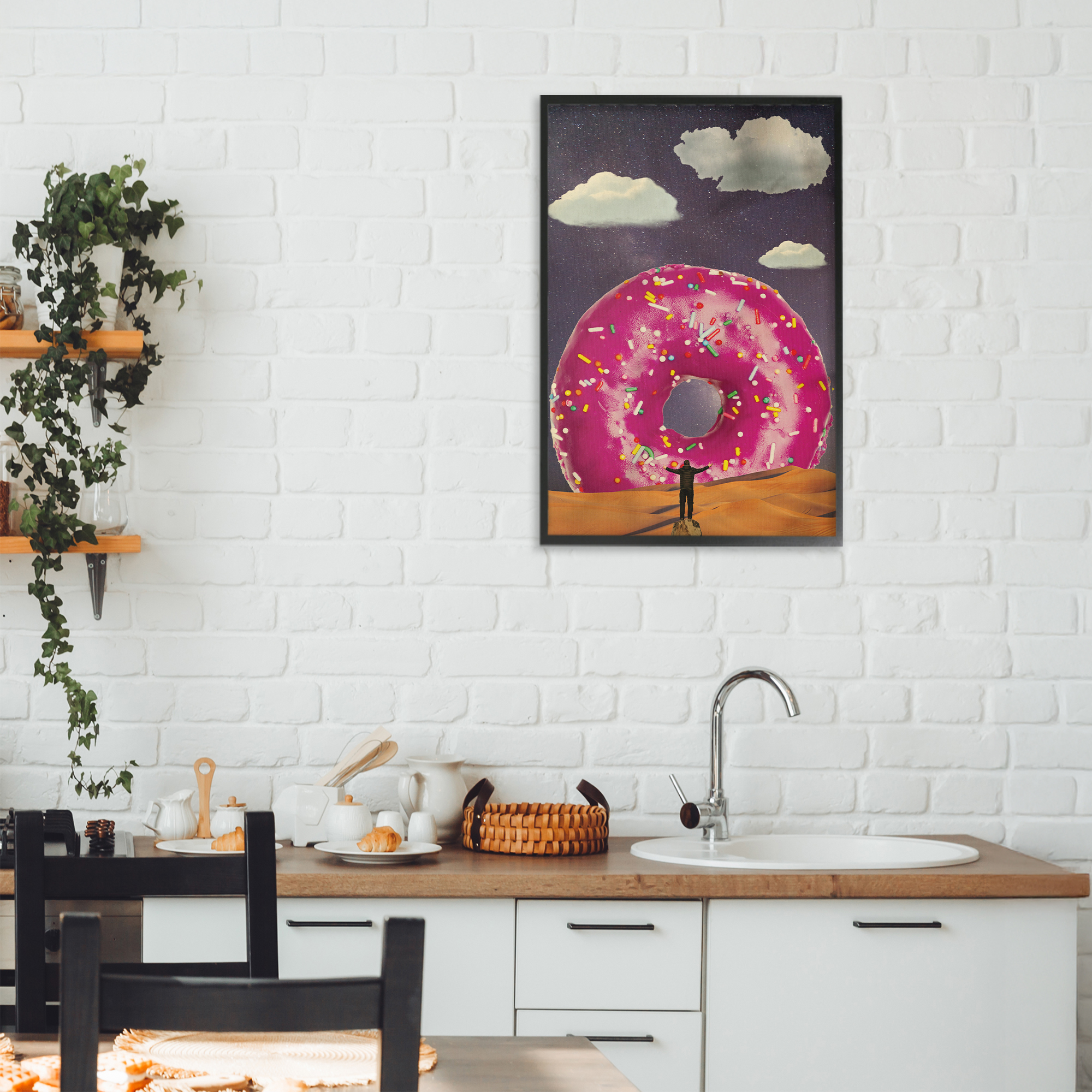 Happy Days Giant Donut Black Framed Giclee Art, design by Elo Marc