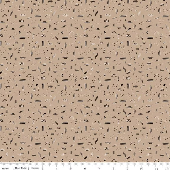 'Round the Mountain Dashed Tan Cotton Fabric