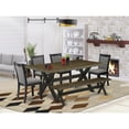 thumbnail image 2 of East West Furniture 6 Pc Dining Set - Distressed Jacobean Top Dinning Table with a Rustic Bench and 4 Dark Gotham Grey Linen Fabric Upholstered Chairs - Wire Brushed Black Finish, 2 of 2