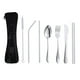 thumbnail image 1 of EeaseMX Juego de 7 piezas de vajilla portátil de acero inoxidable para exteriores, con cuchara, tenedor y palillos, con bolsa de tela (negro), 1 of 8