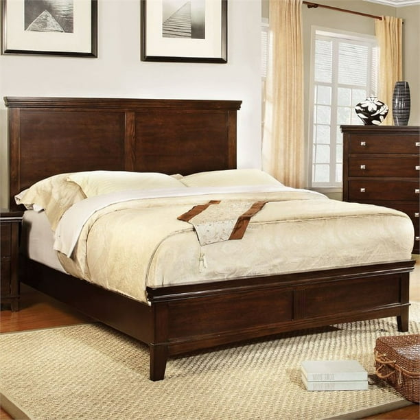 FOA Brighton 2pc Brown Solid Wood Bedroom Set Queen + Nightstand