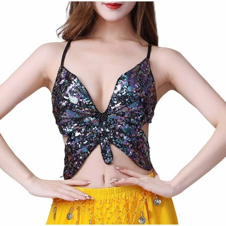Womens Bras Woman s Solid Color Sequin Strap Adjustment Chest Cushion Dance Costume Bras Plus Size Bras for Women Full Coverage Sport Everyday Bra