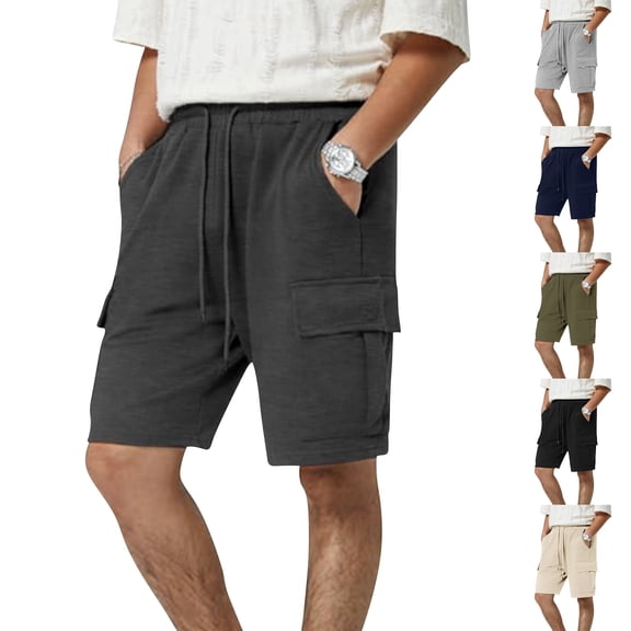 Dwellite Mens Casual Sweat Cargo Shorts Drawstring Elastic Waist Athletic Workout Gym Jogger Short with Pockets Light Gray 3XL
