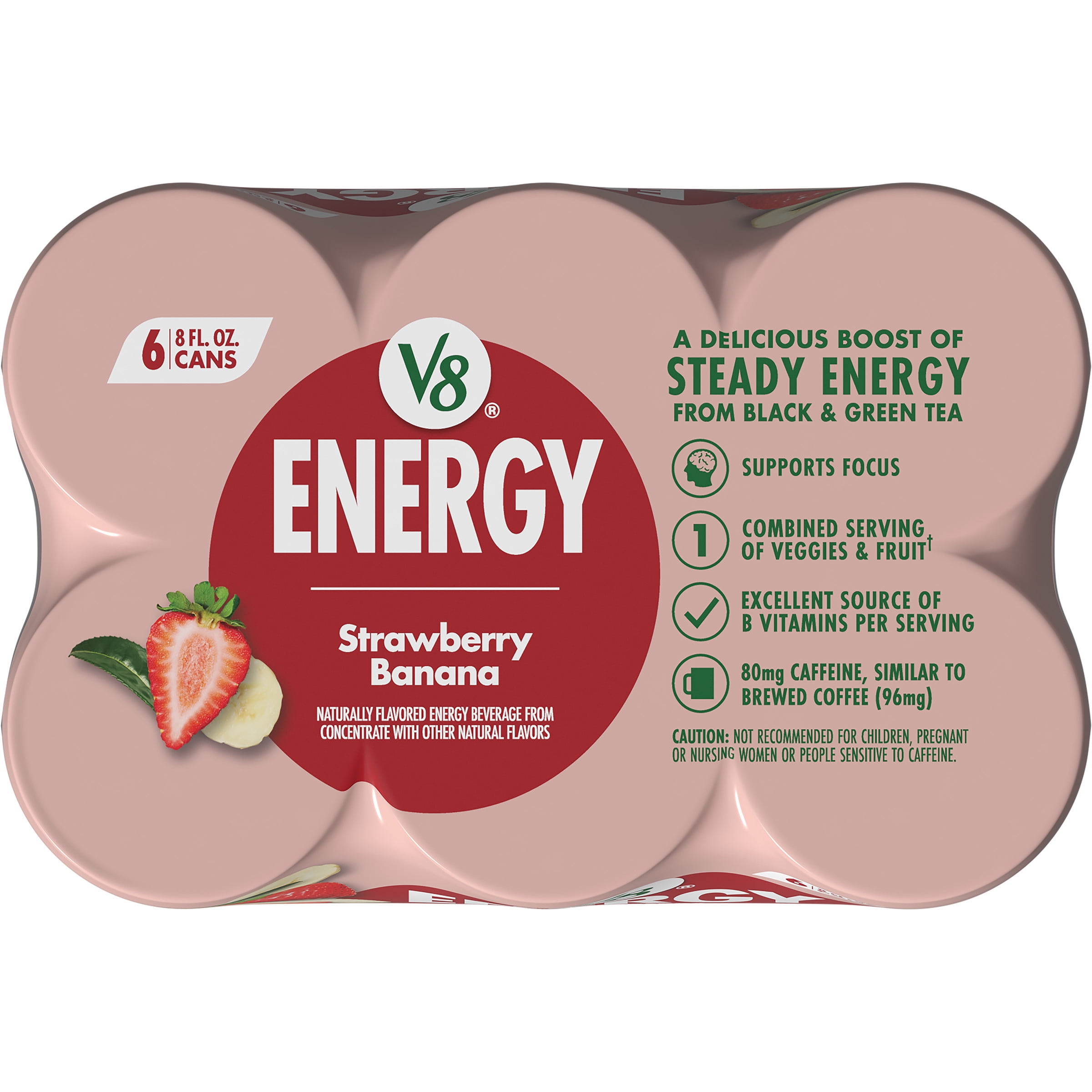 (3 pack) V8 Energy Strawberry Banana Juice Energy Drink, 8 fl oz Can (6 Pack)