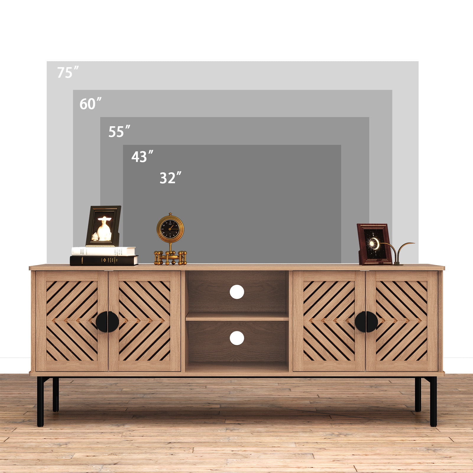 Mid Century Modern 63" TV Stand for 75 inch TV with Storage, Entertainment Center for Living Room, Walnut