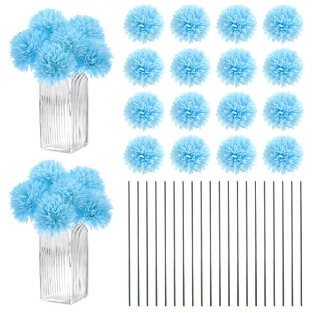 Uxcell Flores de Bola de Crisantemo Artificial, Ramos de Seda de Hortensia Falsos para el Hogar/Boda Azul Claro 30 Pack
