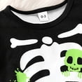 thumbnail image 6 of CUZIBR 2 Piece Baby Boys Halloween Skeleton Costume Set Long Sleeve Bone Print Jumpsuit Snap Crotch Romper With Letter Knit Beanie Hat Toddler Infant Party Outfit,Black,0-3 Months, 6 of 8